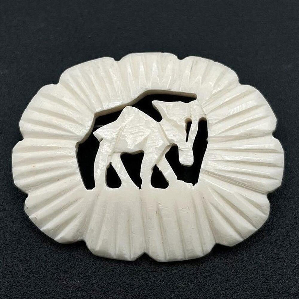 Vintage Rare White Hand Carved Camel Classic Retro Adorable Brooch Pin Boho Y2K